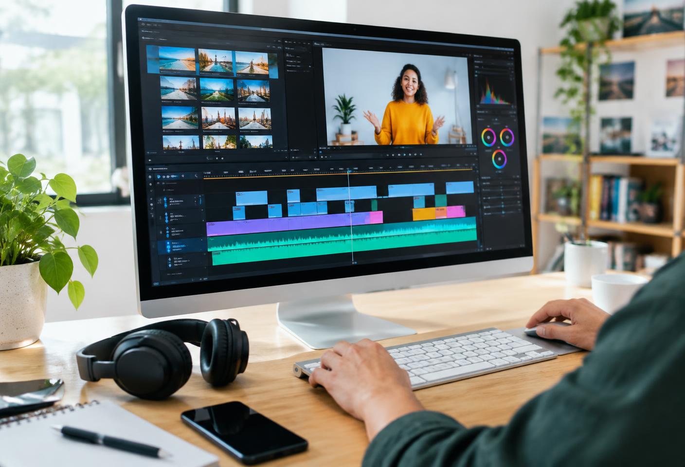 Montage d’une vidéo explicative dans un studio lumineux