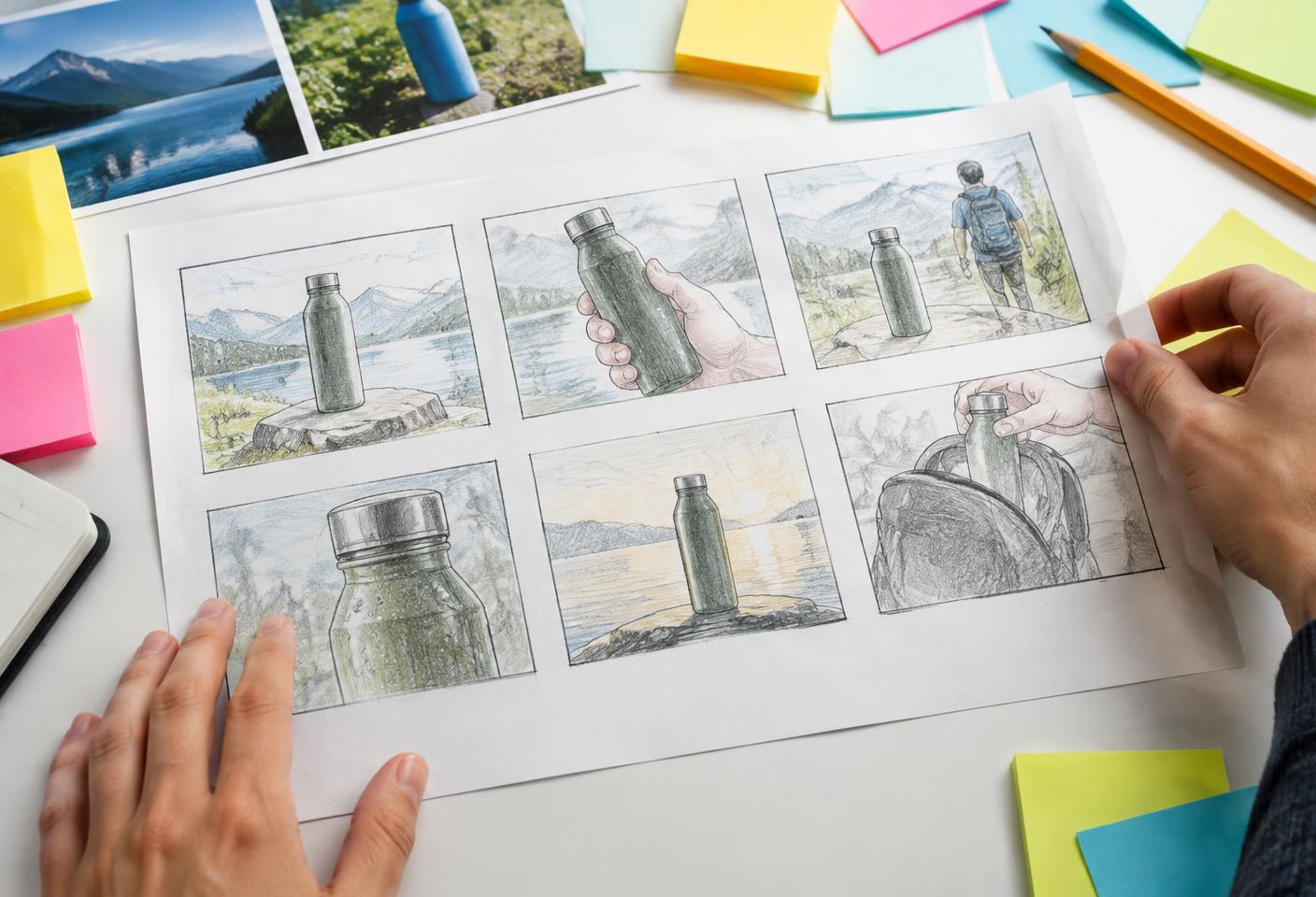 Préparation d’un storyboard de vidéo produit, scène par scène
